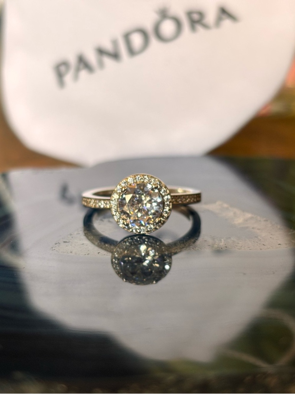 NEW Pandora Gold Halo Pave Ring size 7